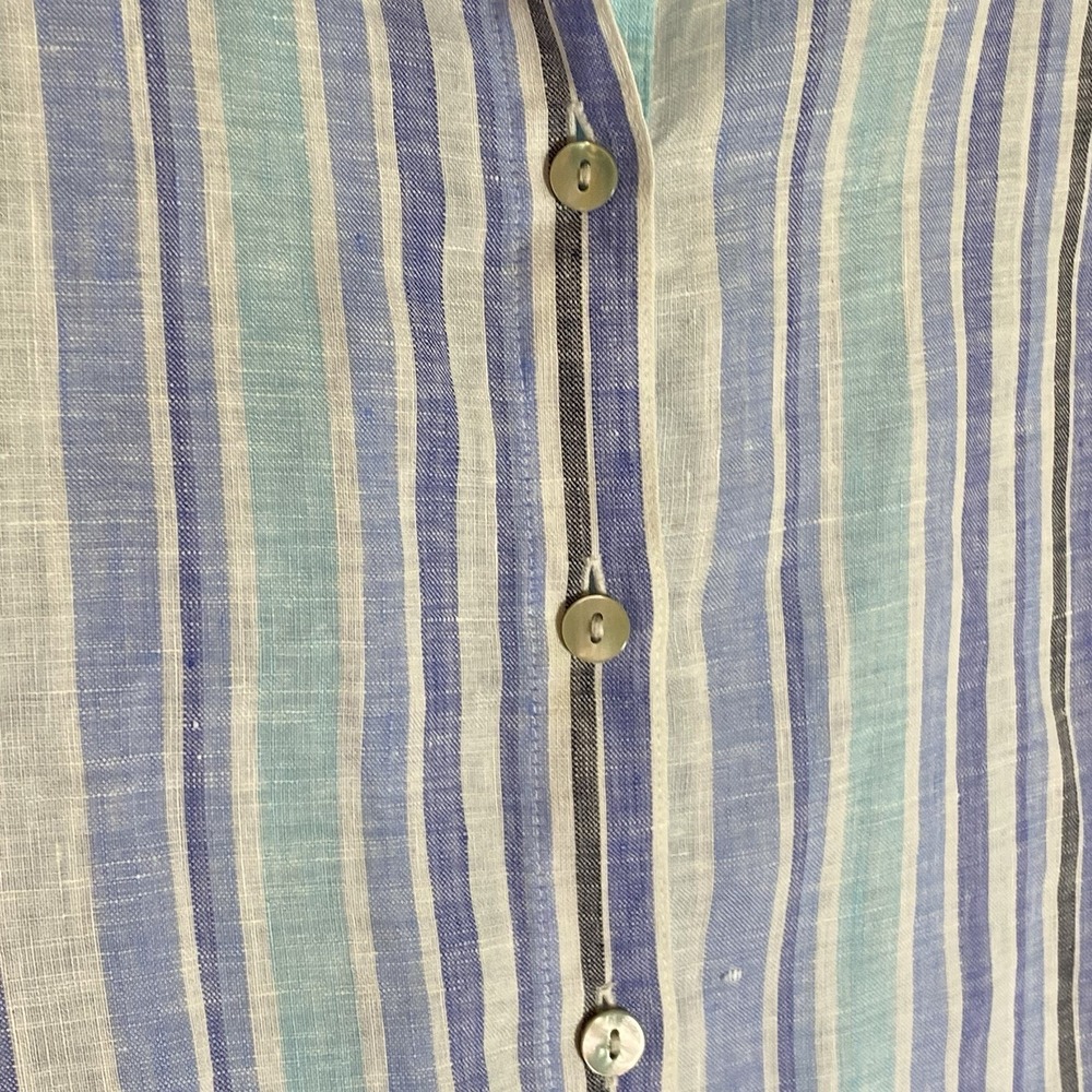 Chicos Top Womens 1 Medium Blue Multi Striped 100% Linen Button Up Boho Nice M - Picture 8 of 16